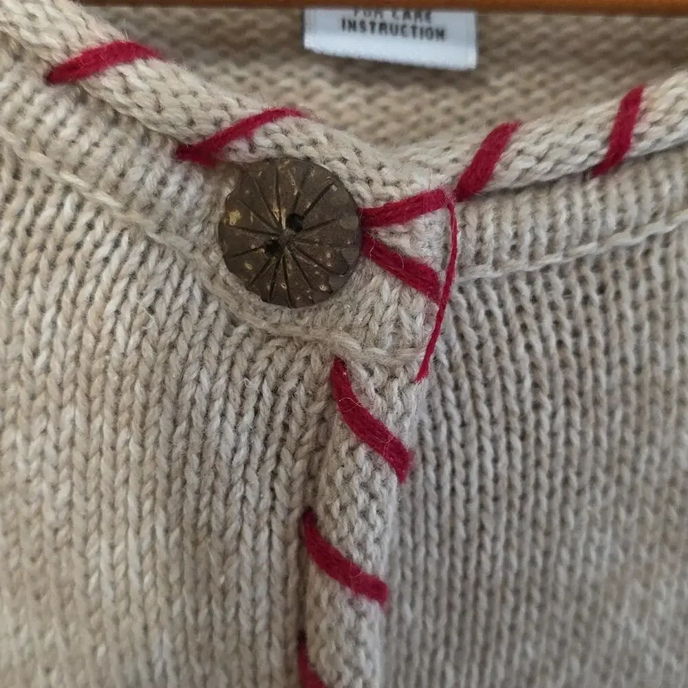 Breckenridge Oatmeal Embroidered Birds Beads Sweater Cardigan Women 2X Cabincore